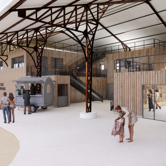 Aménagement d’un hangar agricole en lieu de vente directe à la ferme et en bureaux. Extension des locaux de production